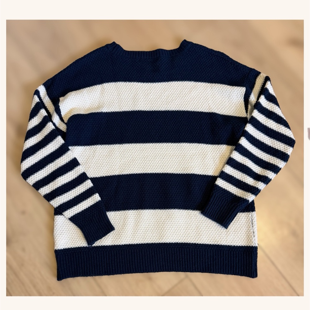 2/$20 SALE! Zenana Outfitters Navy and White Striped Crewneck Sweater - Picture 3 of 5